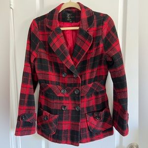 Red and Black Checkered Fleece Jacket Size Medium